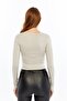 Women's Stone Color Square Neck Long Sleeve Crop Blouse - 4
