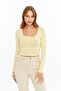 Women's Butter Yellow Square Neck Long Sleeve Crop Blouse