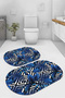 Digital Non-Slip Base Washable Palm Leaf Patterned Oval Bath Mat Toilet Set - 2