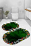 Digital Non-Slip Base Washable Floral Pattern Oval Bath Mat Toilet Set - 2