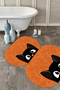 Digital Non-Slip Base Washable Cat Pattern Oval Bath Mat Toilet Set - 6