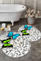 Digital Non-Slip Base Washable Butterfly Pattern Oval Bath Mat Toilet Set - 4