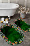 Digital Non-Slip Base Washable Floral Pattern Oval Bath Mat Toilet Set - 4