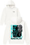 T Rex Design Printed Oversized White Hooded Sweatshirt