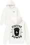 Coffee Power Design Printed Oversized White Hooded Sweatshirt