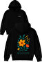 Bloom 1 Design Printed Oversized Black Hooded Sweatshirt