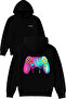 Game Handle Design Printed Oversized Black Hooded Sweatshirt