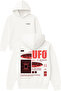 Ufo Design Printed Oversized White Hooded Sweatshirt