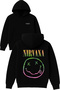 Nirvana Emoji Design Printed Oversized Black Hooded Sweatshirt