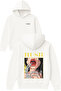 Hush Design Printed Oversize White Hooded Sweatshirt