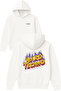 Hard Techno Design Printed Oversized White Hooded Sweatshirt