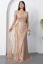 Square Neck Beaded Long-Sleeve Tulle Dress - 3