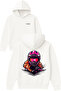 Croscu Women's Design Printed Oversized White Hooded Sweatshirt