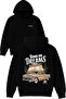 Runs on Dreams Design Printed Oversized Black Hooded Sweatshirt