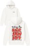 سترة رولينج ستونز ديزاين مطبوع قصة فضفاضة بيضاء بغطاء رأس