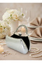Silver Gray Special Design Color Crystal Pattern Stone Handle Women's Evening Dress Bag - 3