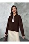 Brown Soft Textured Knit Sweater with Scarf Collar – Long Sleeve, Stylish Women's Sweater 2535 - 7