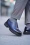 Osvaldo Navy Blue Men's Leather Shoes - 6