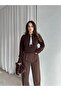 Brown Soft Textured Knit Sweater with Scarf Collar – Long Sleeve, Stylish Women's Sweater 2535