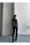 Plush Women's Jacket with Denim Details - 3