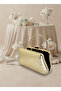 Gold Crystal Pattern Pearl Detailed Stone Handle Evening Dress Bag Night Wedding Portfolio - 4
