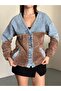 Plush Women's Jacket with Denim Details - 2