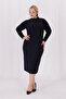 Women's Black Turtleneck Stretchy Twist Knitwear Plus Size Dress - 2