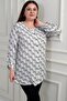 Women's Crew Neck Abstract Patterned Sleeve Folded Plus Size Placket Long Shirt - 3