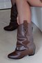 Desire Zippered Western Cowboy Boots with Dust Cover Detail Women's Shoes Bitter Brown - 3