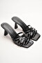 Women's Strappy Design Heeled Slippers Core Black Patent Leather