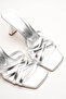 Women's Strappy Design Heeled Slippers Core Silver - 2
