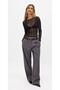 Transparent Crew Neck Black Stretchy Long Sleeve Tulle Blouse Crop - 2