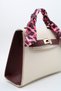 Women's Cream-Burgundy Scarf Detailed Faux Leather Hand, Arm and Shoulder Bag with Lock Closure - 4