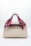 Women's Cream-Burgundy Scarf Detailed Faux Leather Hand, Arm and Shoulder Bag with Lock Closure - 2