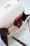 Women's Cream-Burgundy Scarf Detailed Faux Leather Hand, Arm and Shoulder Bag with Lock Closure - 5