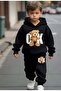 Girls/Boys Bear Printed Hooded Tracksuit Set