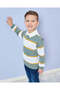 Boys White & Green Striped Long Sleeve Polo Shirt - 5