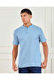 Men Blue Standup Collar Polo Shirt