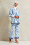 Women Blue Printed Open Front Belted Blouse - 2