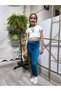 Girl's Leggings Winter Velvet Elastic Waist Turquoise Slim Fit - 8