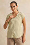 Women Green Roll Up Sleeve Blouse