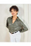 Women Olive Button Down Jacquard Blouse - 6