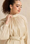Women Cream Shimmer Crinkle Belted Top - 4