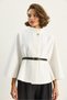 Women's White Gold Button Detailed Belted Poncho 2712 60261570 - 4