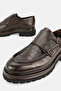 Men's Brown Crocodile Patterned Genuine Natural Leather Size 39-45-46 Double Buckle Shoes - 3