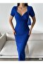 Double-Breasted Collar Back Slit Midi Scuba Dress 582880 Cobalt - 3