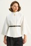 Women's White Gold Button Detailed Belted Poncho 2712 60261570 - 2