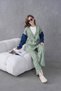 Women's Sleeves Denim Front Beaded Wide Fit Knitwear Cardigan and Pants Bottom-Top Set - 8