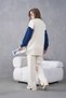 Women's Sleeves Denim Front Beaded Wide Fit Knitwear Cardigan and Pants Bottom-Top Set - 8