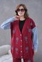 Women's Sleeves Denim Front Beaded Wide Fit Knitwear Cardigan and Pants Bottom-Top Set - 5